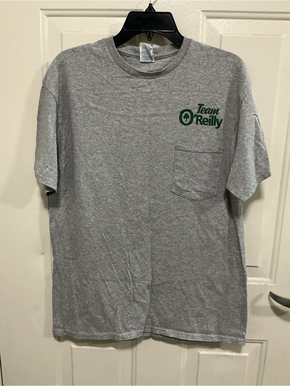Gray Pocket Tee with Green Logo